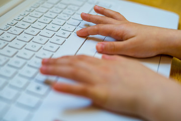 Bambina scrive al notebook