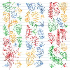 Fototapeta premium Hand vector drawn floral, leaves elements. Pattern for logo, greeting card, wedding design.
