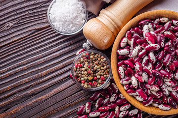 Fresh organic natural beans on wooden rustic background