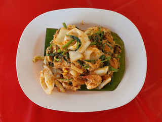 dried sukiyaki On the table covered in red