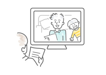 テレビ会議、TV会議、テレワーク、リモートワーク、在宅、在宅ワーク、家族、子供、息子、男の子