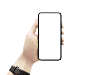 Man hand holding a modern smartphone. Screen mockup