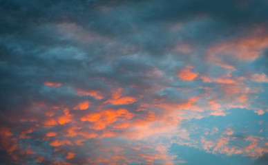 Orange glow cloudscape sky abstract at sunset
