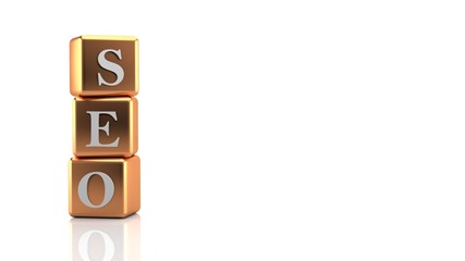 SEO or Search Engine Optimization concept 3D Rendering with stack of golden blocks