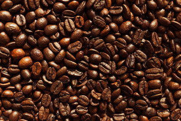 Roasted coffee beans. Coffee beans background.