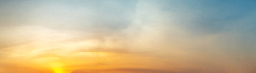 Panorama of Dramatic vibrant color with beautiful cloud of sunrise and sunset. Panoramic image.