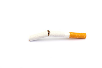 Broken cigarette on white background. World No Tobacco Day and health concept.