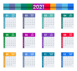 2021 Calendar Leaves. Flat design. Isolated on white