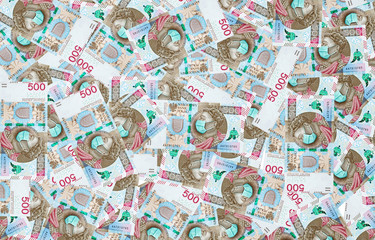 Polish 500 zlotych, printed during Coronavirus pandemic. National Bank of Poland prints huge amount of money to save Polish economy and prevent country from recession. 