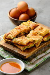 Martabak Telor or Martabak Telur. Savory pan-fried pastry stuffed with egg, meat and spices