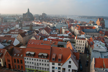 Fototapeta na wymiar Overlooking the city of Rostock in Germany