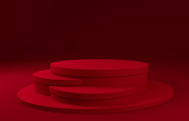 Red podium on a dark red background