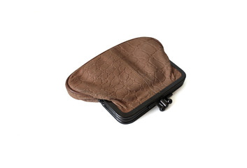 Brown wallet for coins on a white background