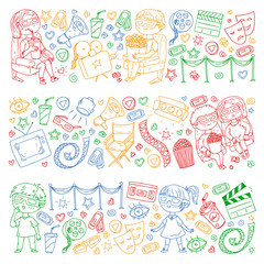 Online cinema. Vector pattern with movie icons.