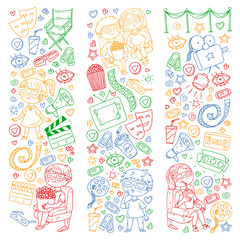 Online cinema. Vector pattern with movie icons.