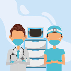 male doctors with face masks in workplace