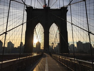 Brooklyn Bridge Against Sky During Sunset In City