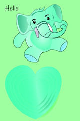 elephant with heart on green background