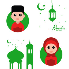 flat illustration ramadan background with ramadan kareem character design