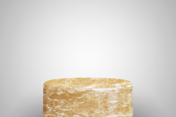 Empty yellow marble podium on white background. Best for product presentation. 3d rendered round pedestal for placement.