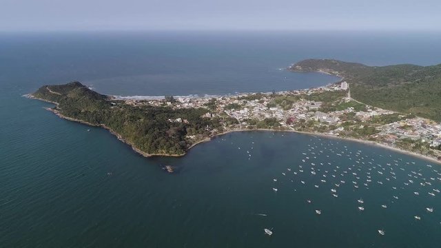 drone shot of the Peninsula of Penha, located n Santa Catarina, Brazil