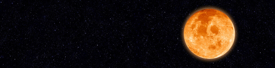 Supermoon and stars in night sky web banner. Space background. Elements of this image furnished by NASA.