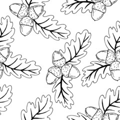 seamless pattern, vector illustrations, acorn leaves in monochrome gray, wallpaper ornament, wrapping paper © Halyna