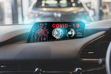 futuristic interface dashboard digital ai for driver scanning data map navigator for stop covid 19 virus covid-19 or corona protected Help protect For social distancing world and people stop virus
