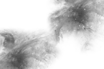 White copy for text or images. Negative space or abstract galaxy illustration with stars and nebula. Fantasy, celestial, sci-fi or futuristic background. Grunge effect. © froghugger