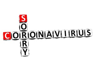 Sorry Coronavirus COVID-19. 3D red-white crossword puzzle on white background. Corona Virus Creative Words.