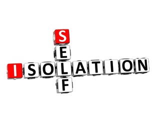Isolation Self. Coronavirus COVID-19. 3D red-white crossword puzzle on white background. Corona Virus Creative Words.