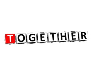 Together. Coronavirus COVID-19. 3D red-white crossword puzzle on white background. Corona Virus Creative Words.