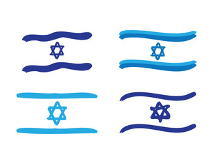 Set of Blue White Israeli Flags On White Background