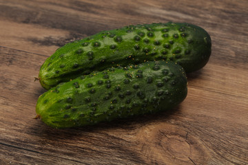 Ripe fresh green two cucumbers