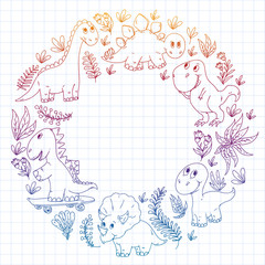 Dinosaurs, dino. Vector pattern kids fabric, textile, nursery wallpaper. Illustration for children.