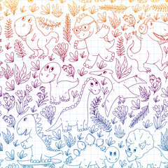 Dinosaurs, dino. Vector pattern kids fabric, textile, nursery wallpaper. Illustration for children.
