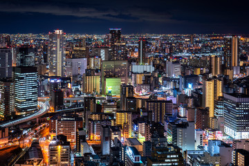Fototapeta na wymiar Night view of Osaka Urban skyline