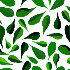 seamless pattern with stylized leaves in green, wallpaper ornament, wrapping paper, plants background