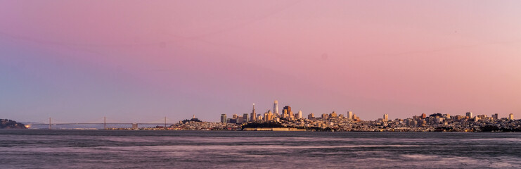 San Francisco Bay Bridge Sunset Panoramic View