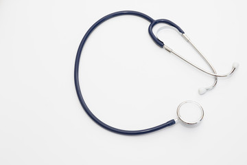 Stethoscope isolated on white, top view. Medical tool. Health care concept.