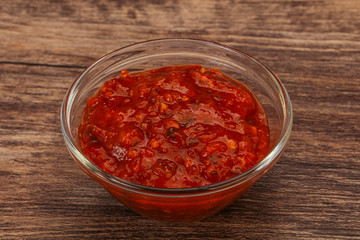 Tomato spicy sauce in the bowl
