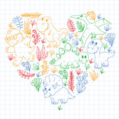 Fototapeta premium Dinosaurs, dino. Vector pattern kids fabric, textile, nursery wallpaper. Illustration for children.