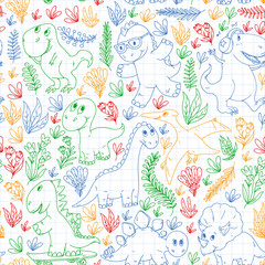 Dinosaurs, dino. Vector pattern kids fabric, textile, nursery wallpaper. Illustration for children.