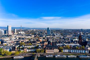 Aerial view, Frankfurt,  skyline, with skyscrapers, river Main, Hesse, Germany