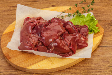 Raw chicken liver over board