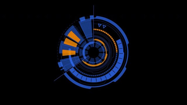 Futuristic concept of elements circle rotation on black background, Head up display (HUD) technology motion graphic