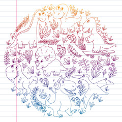 Dinosaurs, dino. Vector pattern kids fabric, textile, nursery wallpaper. Illustration for children.