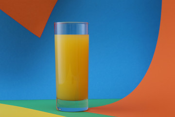 Glass of orange juice  on a colorful background