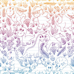 Dinosaurs, dino. Vector pattern kids fabric, textile, nursery wallpaper. Illustration for children.