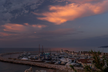 Sunset over port